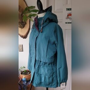 Vintage Woolrich Woman Teal Parka Plaid Wool Lined Hooded Jacket USA M